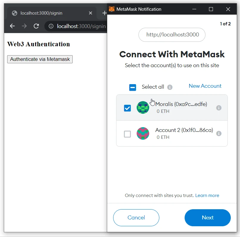 Selecting a MetaMask Wallet